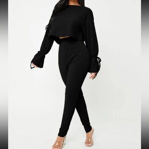 (SOLD)SHEIN SXY Knot Cuff Rib Knit Tee & Leggings